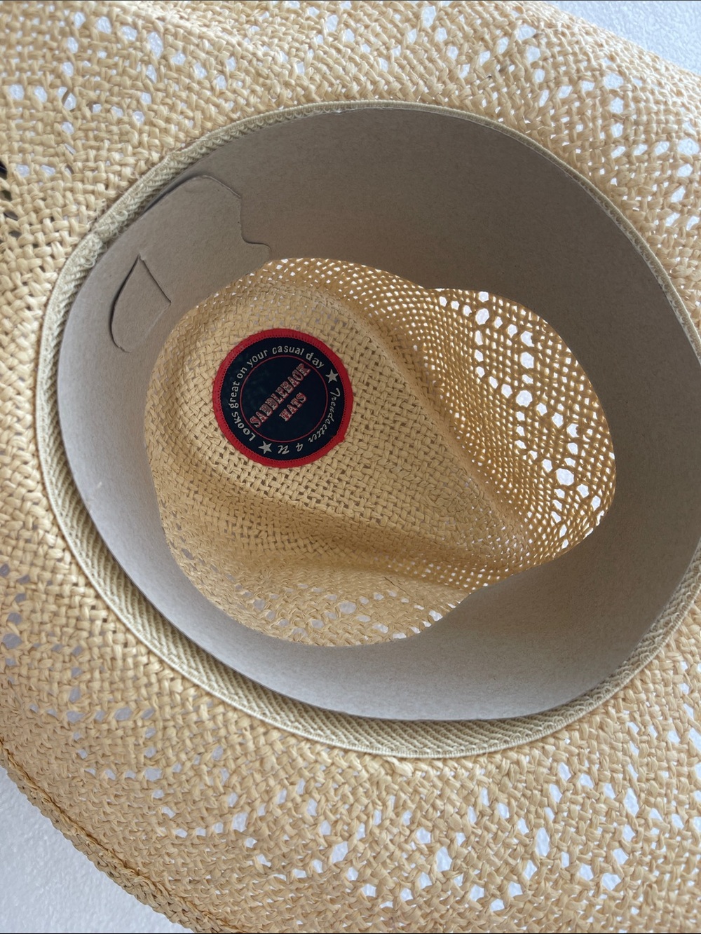 Saddleback Hats Straw Cowboy Hat Natural Beaded Band Western Festival NWT - Picture 4 of 4